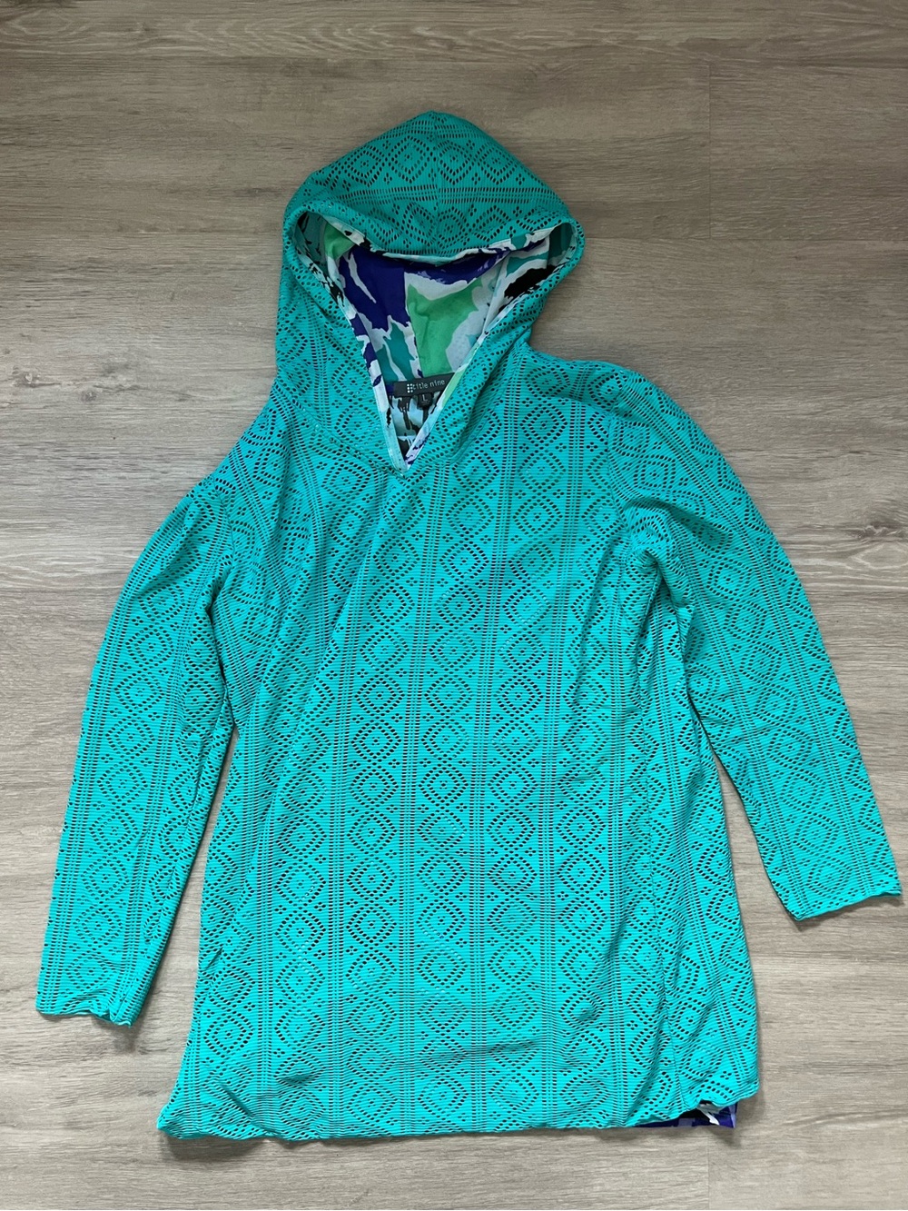 Title Nine Teal Green Purple Crochet Lined Swim Cover-Up Large